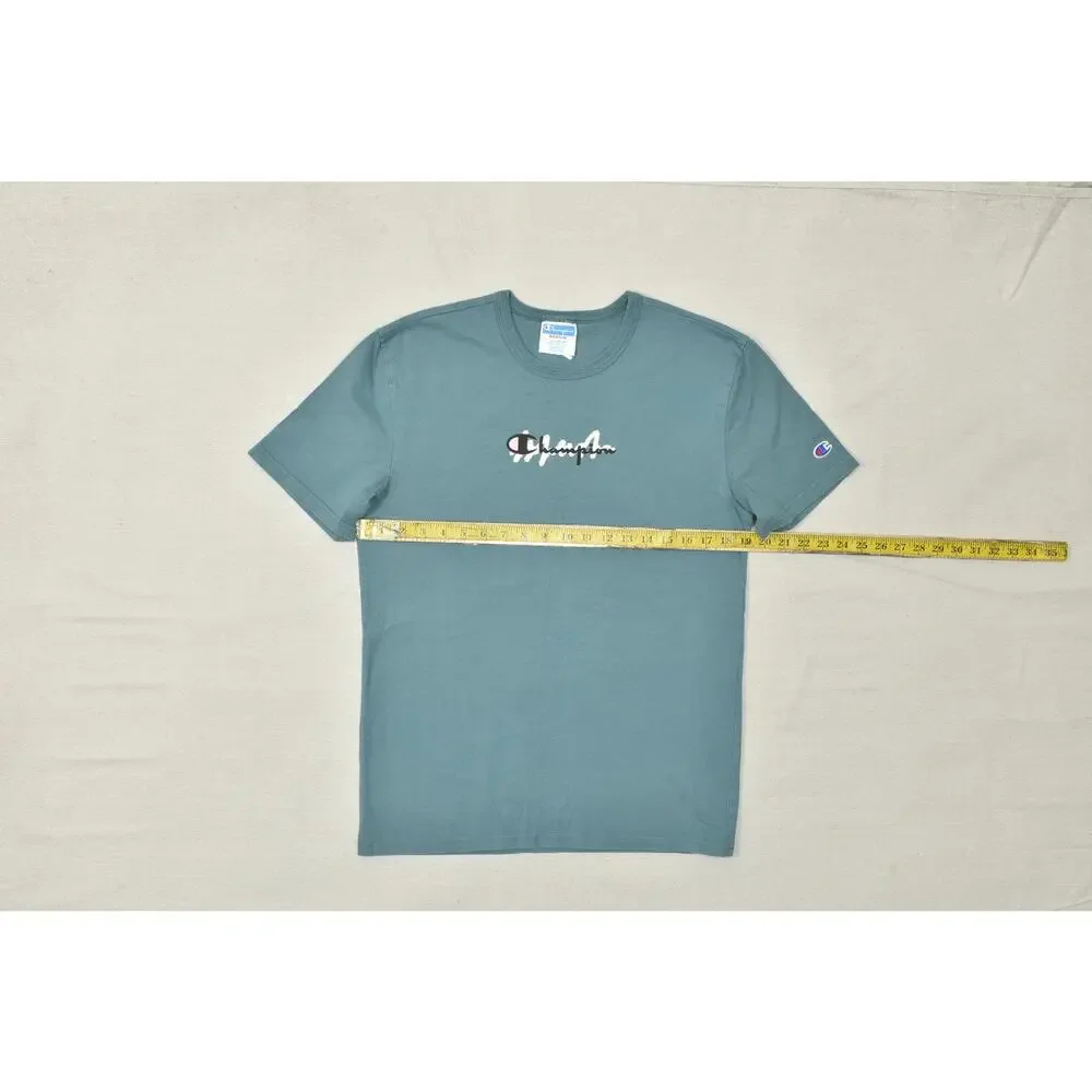 Champion Men's Medium Teal Blue Graphic Script Short Sleeve T-Shirt 100% Cotton - Picture 4 of 8